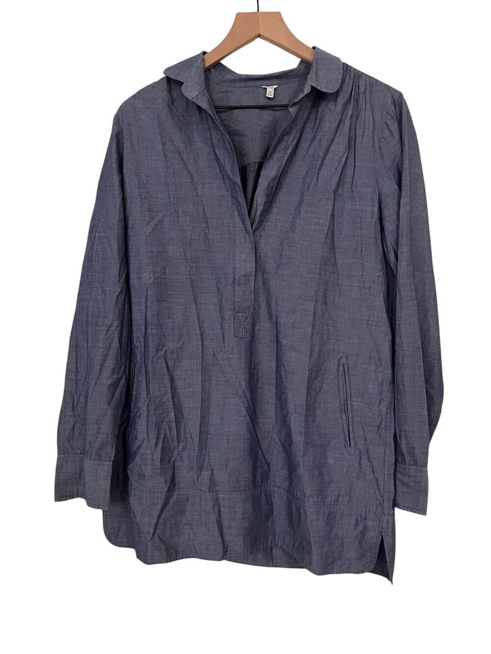 J Crew Womens Long Sleeve Blue Chambray Tunic Mini Dress Size Small